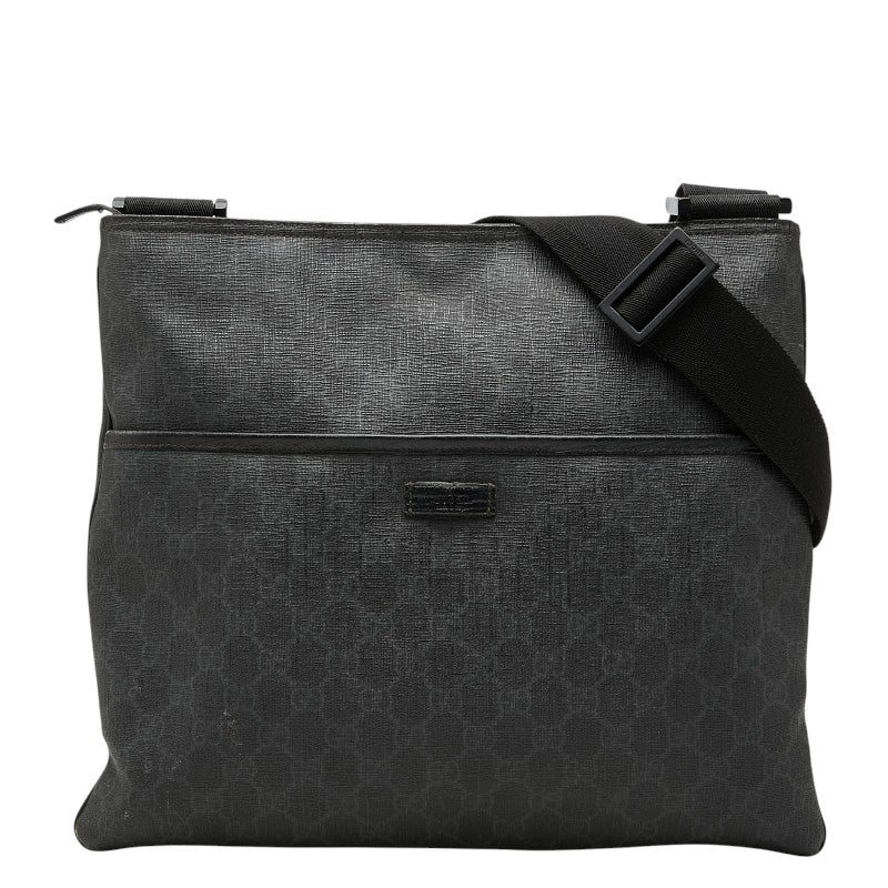 グッチ GGスプリーム 斜め掛け ショルダーバッグ 162904 ブラック グレー PVC レザー レディース GUCCI 【中古】