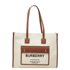 バーバリー スモール フレイヤ トートバッグ ショルダーバッグ 8044138 アイボリー ブラウン キャンバス レザー レディース BURBERRY 【中古】