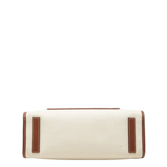 バーバリー スモール フレイヤ トートバッグ ショルダーバッグ 8044138 アイボリー ブラウン キャンバス レザー レディース BURBERRY 【中古】