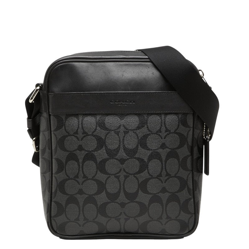 コーチ シグネチャー 斜め掛け ショルダーバッグ F54788 ブラック グレー PVC レザー レディース COACH 【中古】