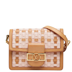 ルイ ヴィトン ドーフィーヌMINI 斜め掛け ショルダーバッグ ピンク ベージュ レザー ストロー レディース LOUIS VUITTON 【中古】