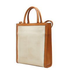 セリーヌ バーティカル カバ スモール ハンドバッグ ショルダーバッグ 2WAY アイボリー ブラウン キャンバス レザー CELINE 【中古】