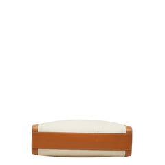 セリーヌ バーティカル カバ スモール ハンドバッグ ショルダーバッグ 2WAY アイボリー ブラウン キャンバス レザー CELINE 【中古】