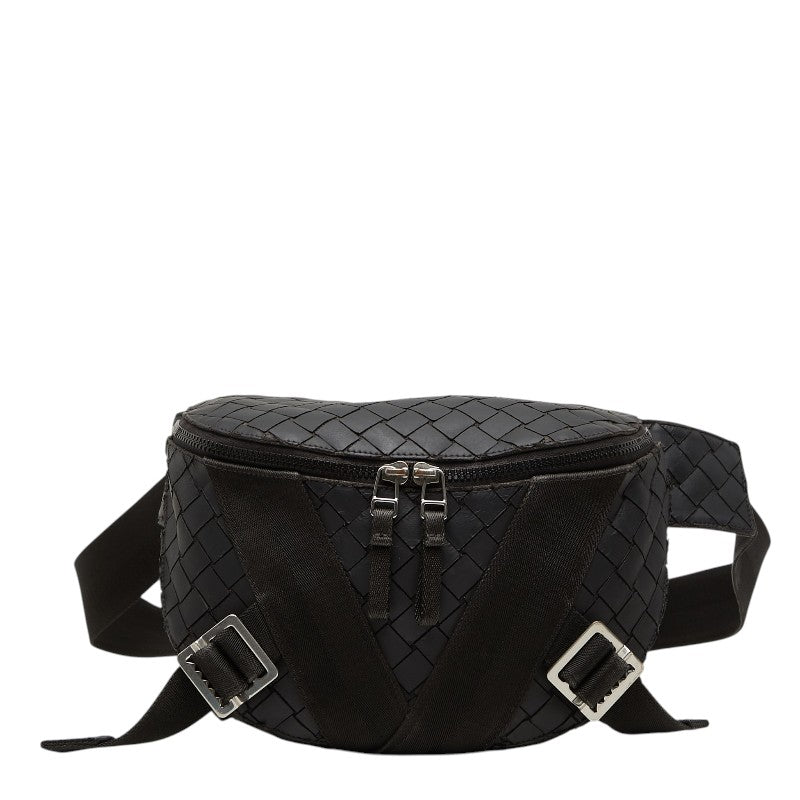 ボッテガヴェネタ イントレチャート ボディバッグ ウエストバッグ ブラック ラバー レディース BOTTEGAVENETA 【中古】
