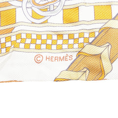エルメス ツイリー BRIDES ET GRIS GRIS 馬勒とチャーム スカーフ キャラメル ホワイト ブロンズ シルク レディース HERMES 【中古】