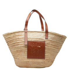 ロエベ クラシック バスケット ラージ トートバッグ ショルダーバッグ ベージュ ブラウン ラフィア カーフ レディース LOEWE 【中古】