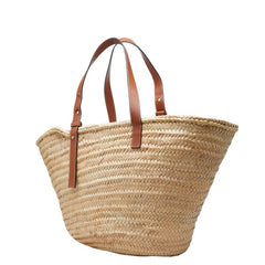 ロエベ クラシック バスケット ラージ トートバッグ ショルダーバッグ ベージュ ブラウン ラフィア カーフ レディース LOEWE 【中古】
