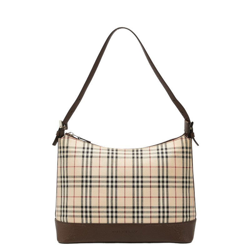 バーバリー ノバチェック ワンショルダーバッグ ベージュ ブラウン ナイロン レザー レディース BURBERRY 【中古】