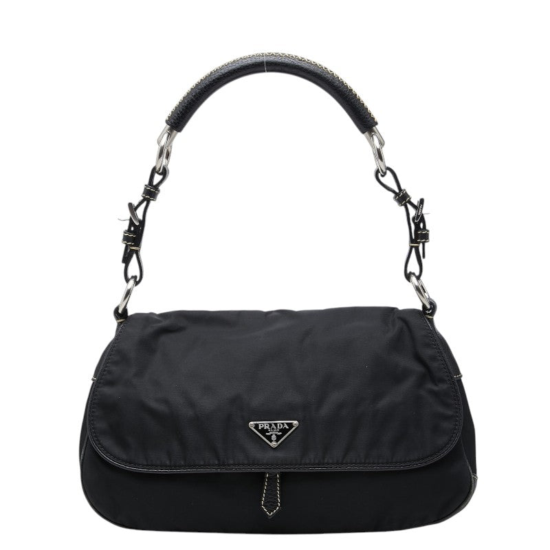 プラダ 三角ロゴプレート ワンショルダーバッグ ブラック ナイロン レザー レディース PRADA 【中古】
