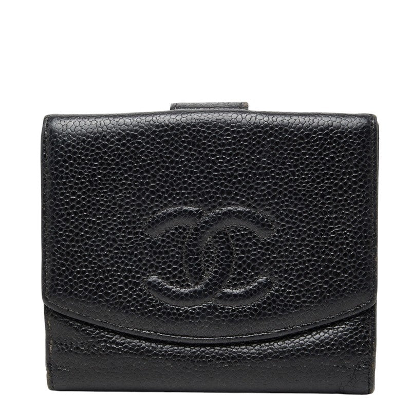 シャネル ココマーク 三つ折り財布 A13496 ブラック キャビアスキン レディース CHANEL 【中古】