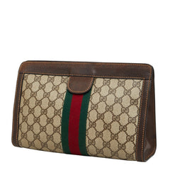 グッチ GGスプリーム オールドグッチ シェリーライン クラッチバッグ セカンドバッグ ベージュ ブラウン PVC レザー レディース GUCCI 【中古】