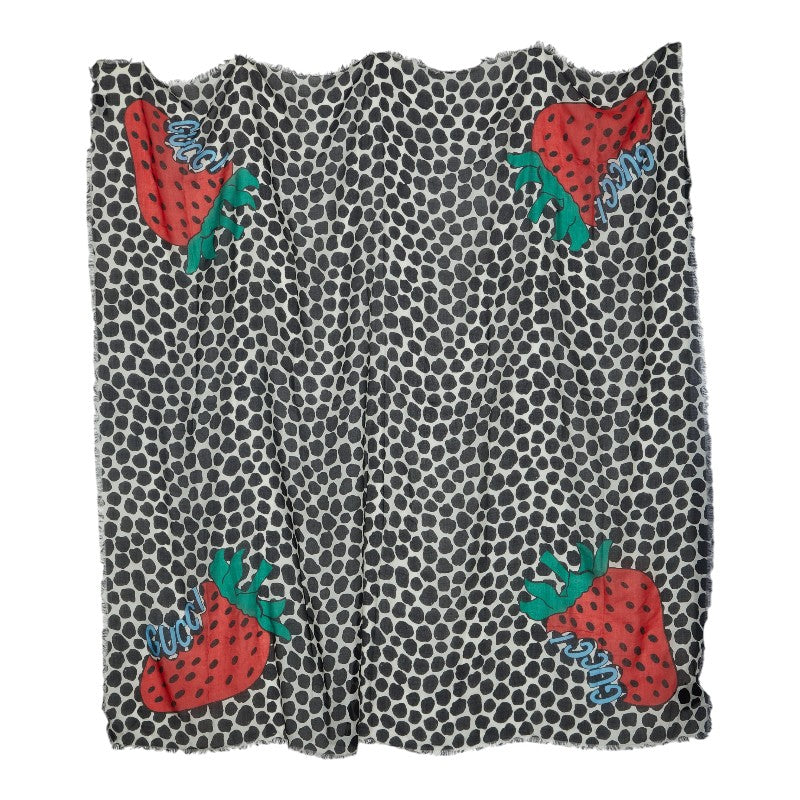 グッチ ドット柄 いちご スカーフ 大判 ブラック ホワイト マルチカラー レーヨン シルク レディース GUCCI 【中古】