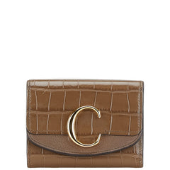 クロエ クロコ型押し 三つ折り財布 ブラウン レザー レディース Chloe 【中古】