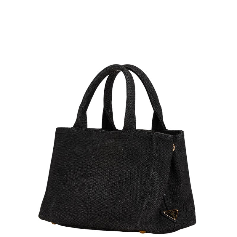 プラダ カナパ 三角ロゴプレート ハンドバッグ ショルダーバッグ 2WAY ブラック キャンバス レディース PRADA 【中古】