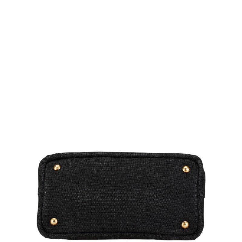 プラダ カナパ 三角ロゴプレート ハンドバッグ ショルダーバッグ 2WAY ブラック キャンバス レディース PRADA 【中古】