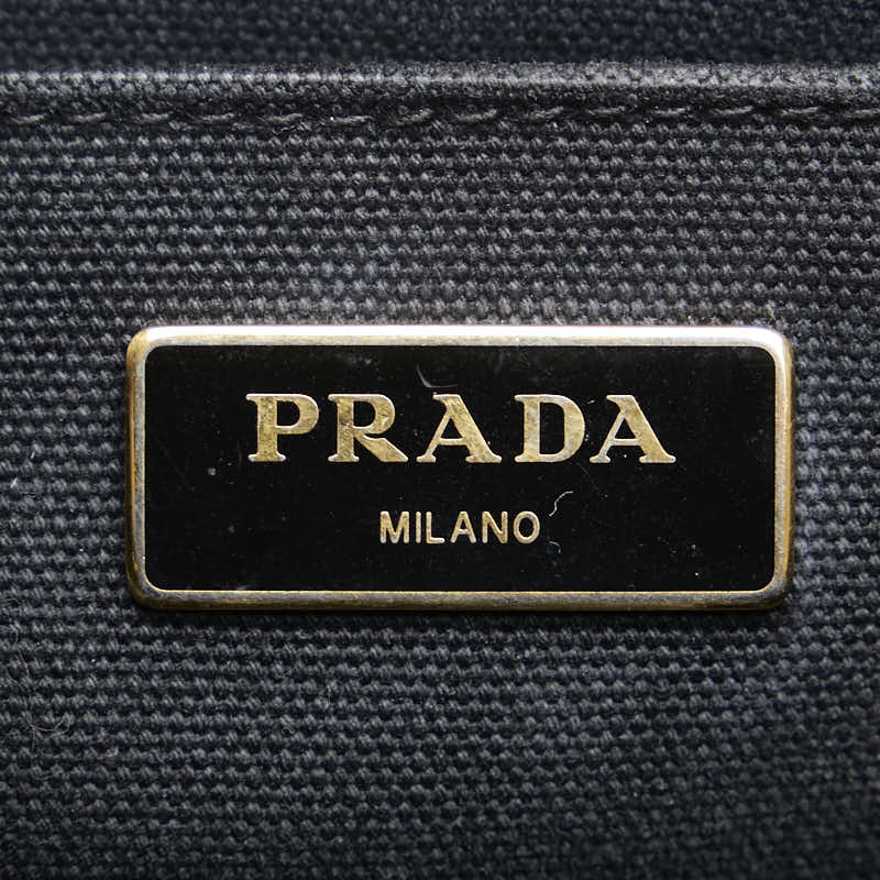プラダ カナパ 三角ロゴプレート ハンドバッグ ショルダーバッグ 2WAY ブラック キャンバス レディース PRADA 【中古】