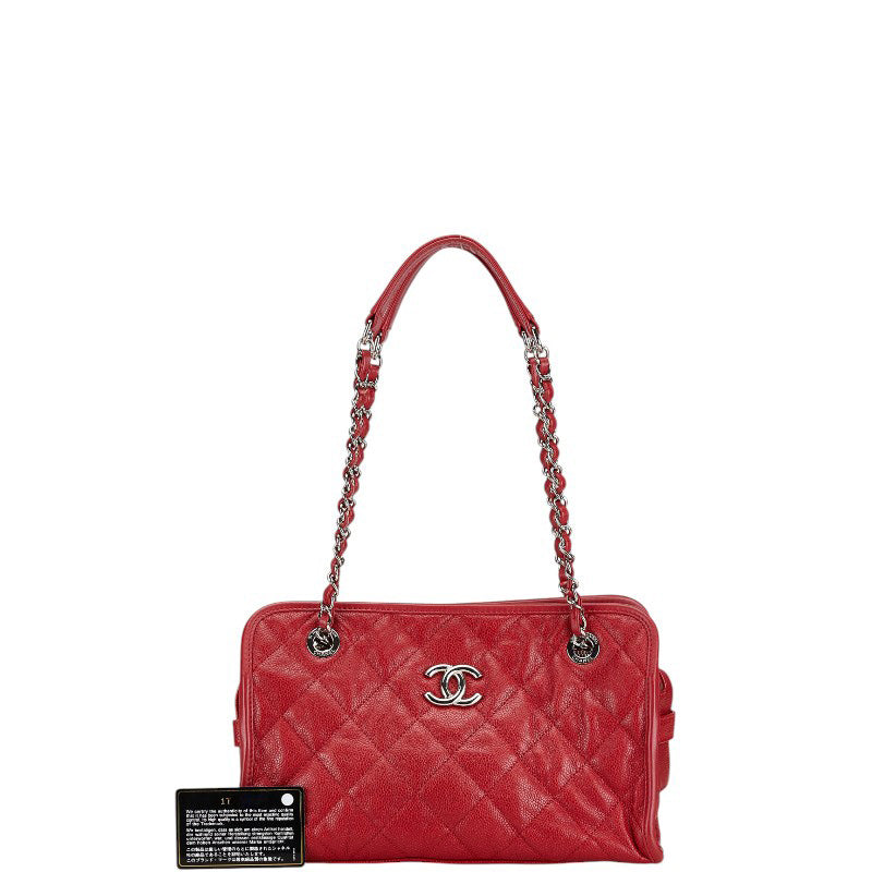 シャネル マトラッセ ココマーク チェーン ショルダーバッグ ハンドバッグ レッド キャビアスキン レディース CHANEL 【中古】