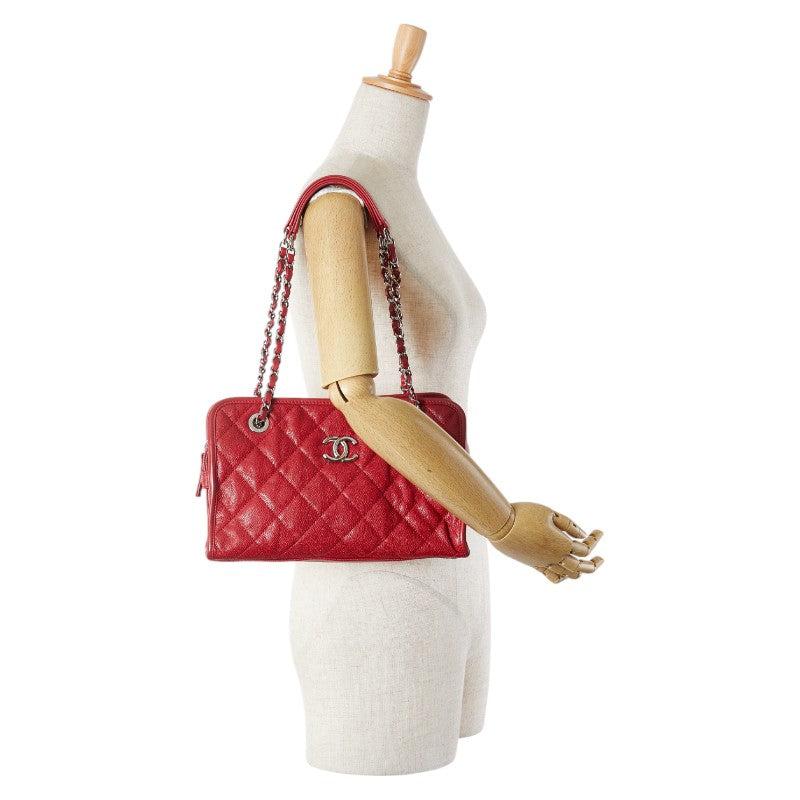 シャネル マトラッセ ココマーク チェーン ショルダーバッグ ハンドバッグ レッド キャビアスキン レディース CHANEL 【中古】