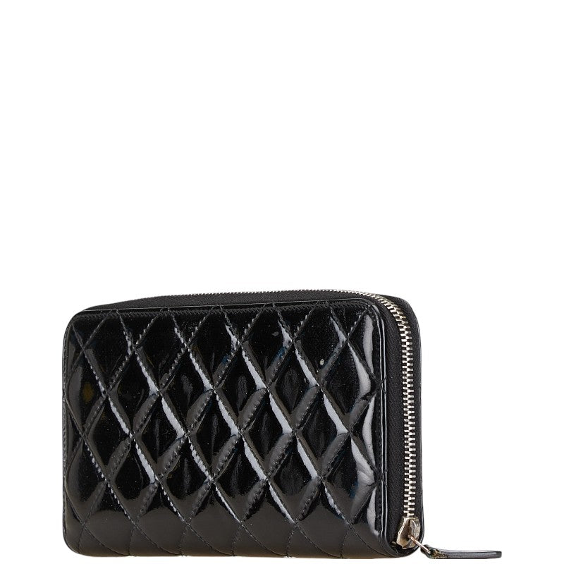 シャネル ブリリアント マトラッセ ココマーク ラウンドファスナー 長財布 ブラック エナメル レディース CHANEL 【中古】