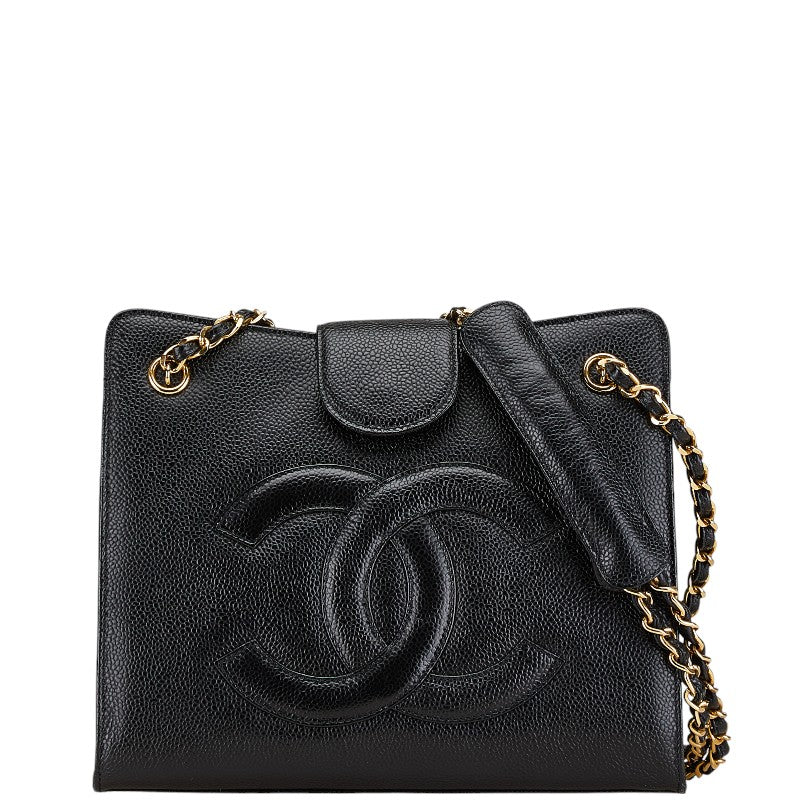 シャネル ココマーク チェーン ショルダーバッグ トートバッグ ブラック キャビアスキン レディース CHANEL 【中古】