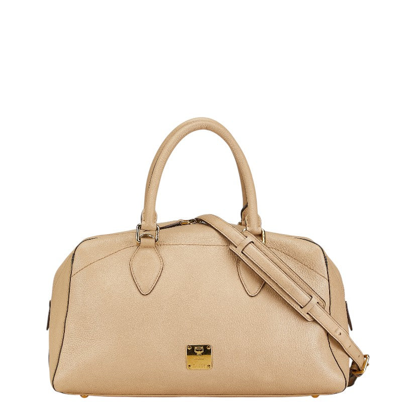 エム シー エム ロゴスタッズ ハンドバッグ ショルダーバッグ 2WAY ベージュ レザー レディース MCM 【中古】