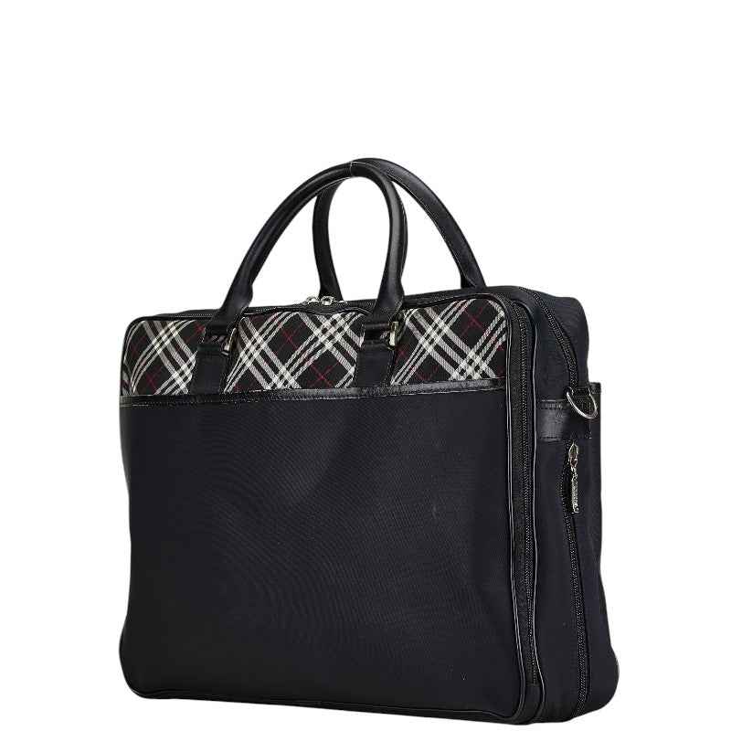 バーバリー ノバチェック ビジネスバッグ ブラック ナイロン レザー レディース BURBERRY 【中古】