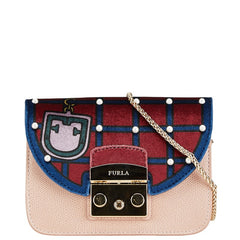 フルラ メトロポリス チェーン ショルダーバッグ ピンク レッド マルチカラー ベロア レザー レディース Furla 中古