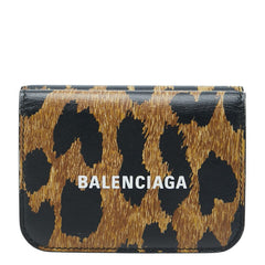 バレンシアガ レオパード 三つ折り財布 コンパクトウォレット 593813 ブラウン ブラック レザー レディース BALENCIAGA 【中古】
