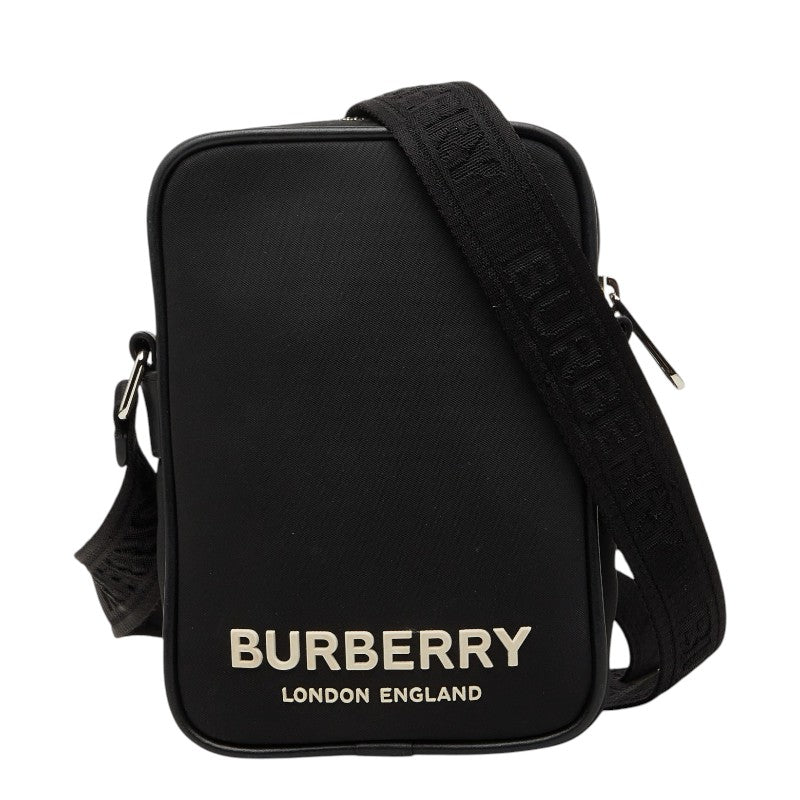 バーバリー ロゴ パディ 斜め掛け ショルダーバッグ ブラック ナイロン レザー レディース BURBERRY 【中古】