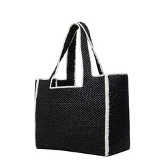 ロエベ フォントトート ラージ トートバッグ ショルダーバッグ ブラック ラフィア カーフ レディース LOEWE 【中古】