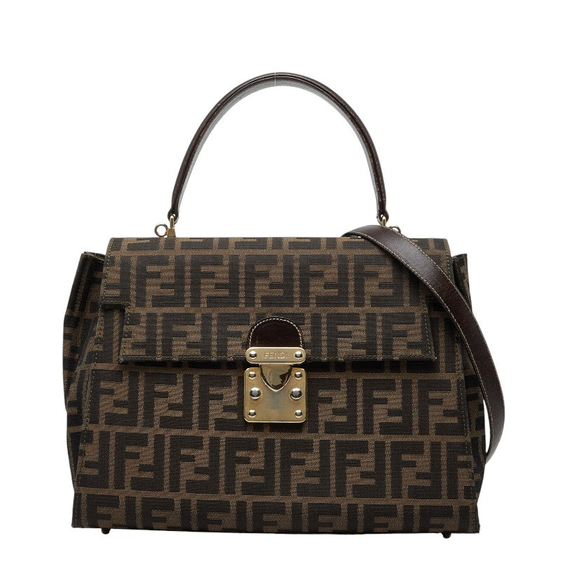 フェンディ ズッカ ハンドバッグ ショルダーバッグ 2WAY ブラウン キャンバス レザー レディース FENDI 【中古】