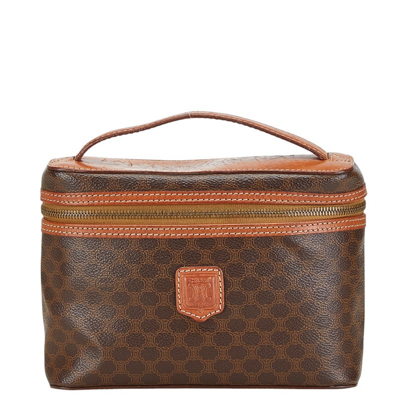 セリーヌ マカダム バニティバッグ ハンドバッグ ポーチ ブラウン PVC レザー レディース CELINE 【中古】