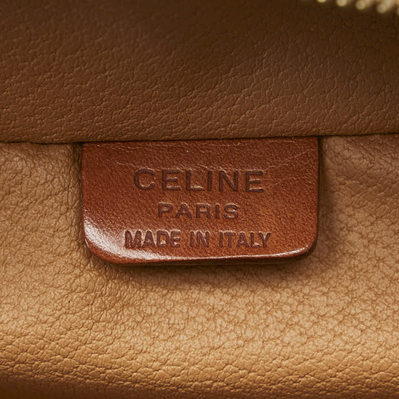 セリーヌ マカダム バニティバッグ ハンドバッグ ポーチ ブラウン PVC レザー レディース CELINE 【中古】