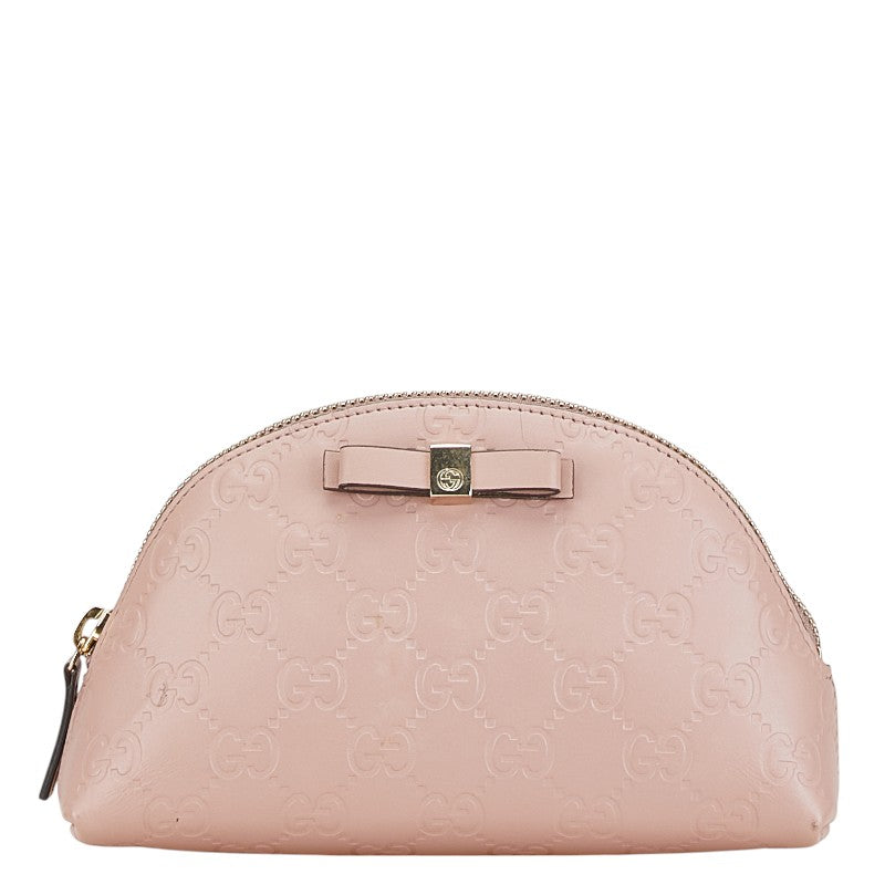 グッチ グッチシマ リボン メイクポーチ アクセサリーポーチ 431409 ピンク レザー レディース GUCCI 【中古】