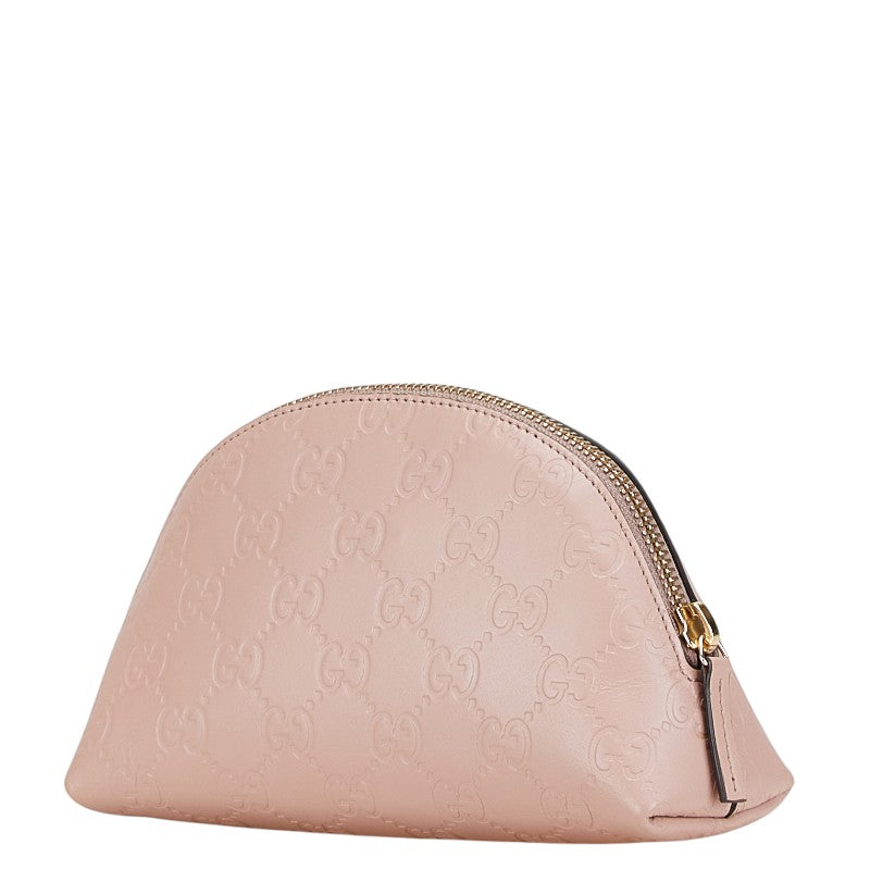 グッチ グッチシマ リボン メイクポーチ アクセサリーポーチ 431409 ピンク レザー レディース GUCCI 【中古】
