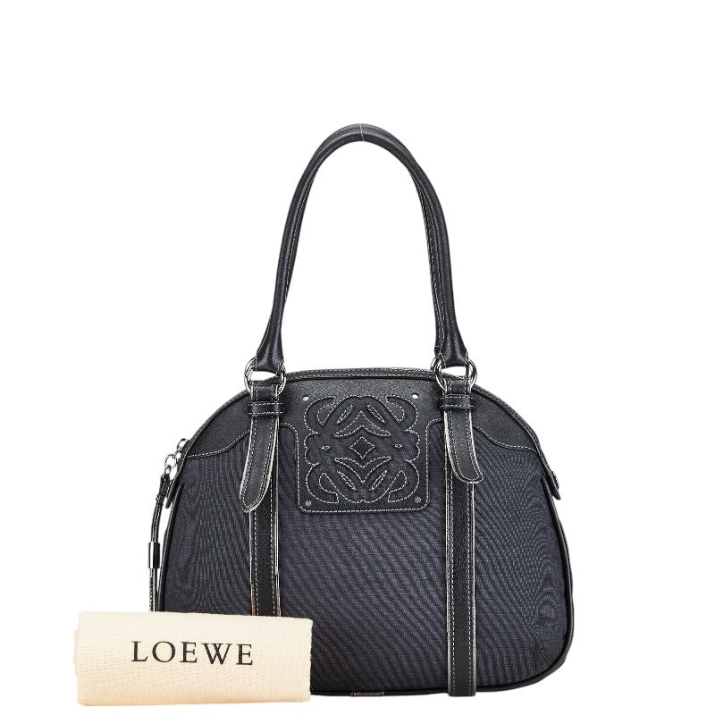 ロエベ アナグラム ハンドバッグ ブラック キャンバス レザー レディース LOEWE 【中古】