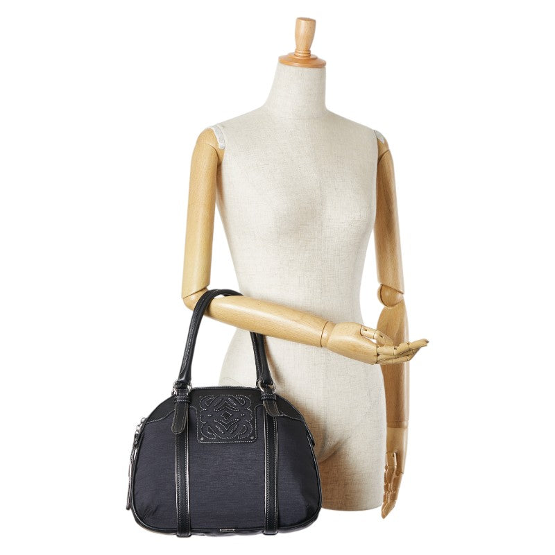 ロエベ アナグラム ハンドバッグ ブラック キャンバス レザー レディース LOEWE 【中古】