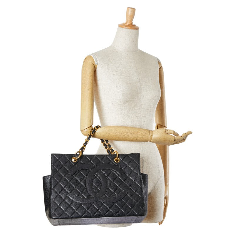 シャネル マトラッセ ココマーク チェーン ハンドバッグ トートバッグ ブラック キャビアスキン レディース CHANEL 【中古】