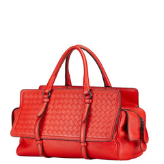 ボッテガヴェネタ イントレチャート モナコバッグ ハンドバッグ レッド レザー レディース BOTTEGAVENETA 中古