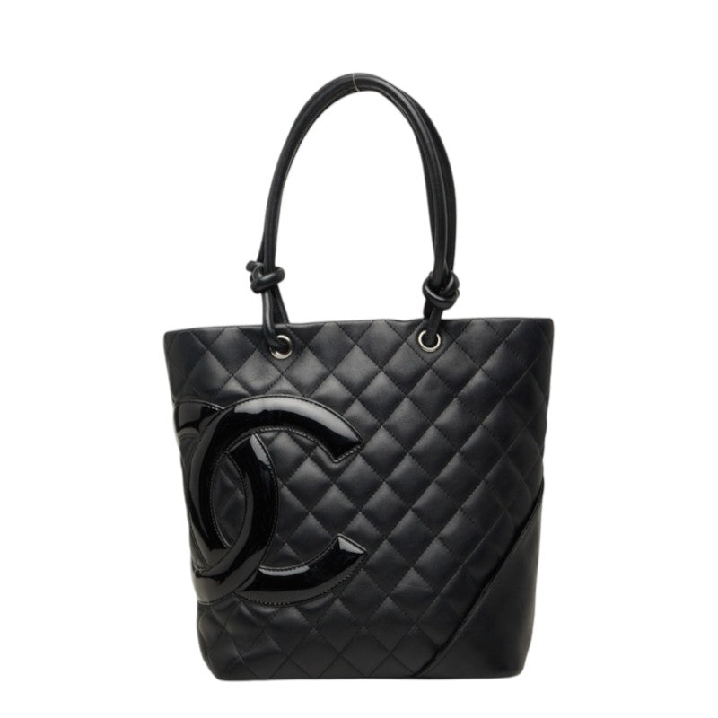 シャネル カンボンライン マトラッセ ココマーク トートバッグ ハンドバッグ ブラック エナメル カーフレザー レディース CHANEL 【中古】