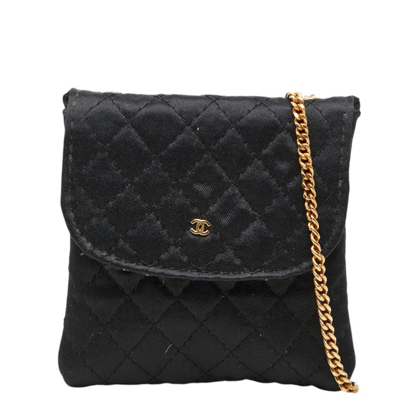 シャネル マトラッセ ココマーク ミニ チェーン ポーチ ブラック サテン レディース CHANEL 【中古】