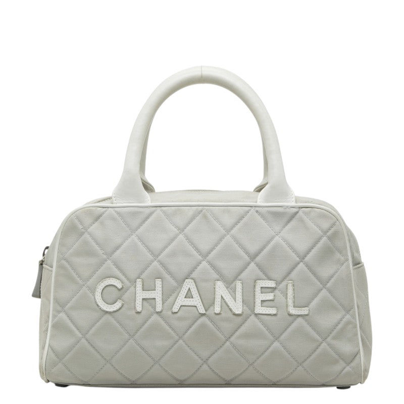 シャネル スパライン マトラッセ ロゴ ボストンバッグ グレー ホワイト キャンバス レザー レディース CHANEL 【中古】