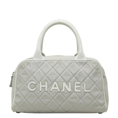 シャネル スパライン マトラッセ ロゴ ボストンバッグ グレー ホワイト キャンバス レザー レディース CHANEL 【中古】