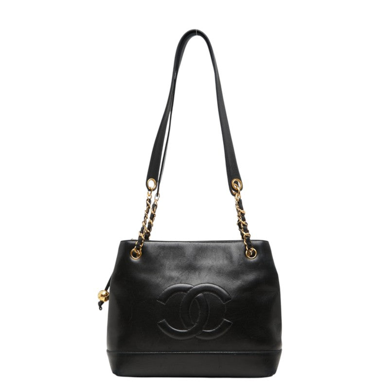 シャネル ココマーク チェーン トートバッグ ハンドバッグ ブラック ラムスキン レディース CHANEL 【中古】