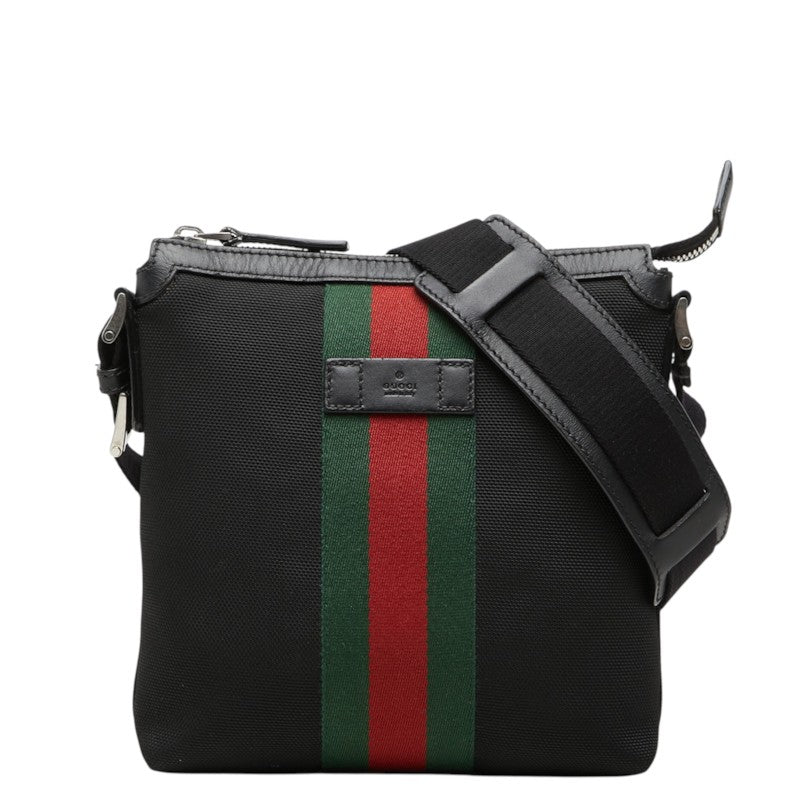 グッチ シェリーライン 斜め掛け ショルダーバッグ 631195 ブラック キャンバス レザー レディース GUCCI 【中古】
