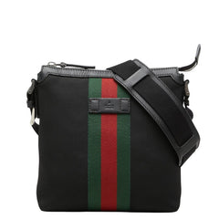 グッチ シェリーライン 斜め掛け ショルダーバッグ 631195 ブラック キャンバス レザー レディース GUCCI 【中古】