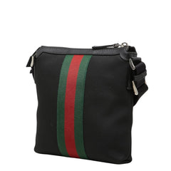 グッチ シェリーライン 斜め掛け ショルダーバッグ 631195 ブラック キャンバス レザー レディース GUCCI 【中古】