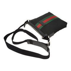 グッチ シェリーライン 斜め掛け ショルダーバッグ 631195 ブラック キャンバス レザー レディース GUCCI 【中古】
