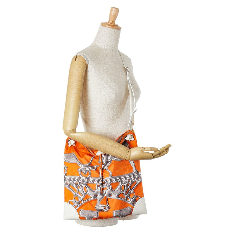エルメス シルキーシティPM 斜め掛け ショルダーバッグ オレンジ シルク レザー レディース HERMES 【中古】