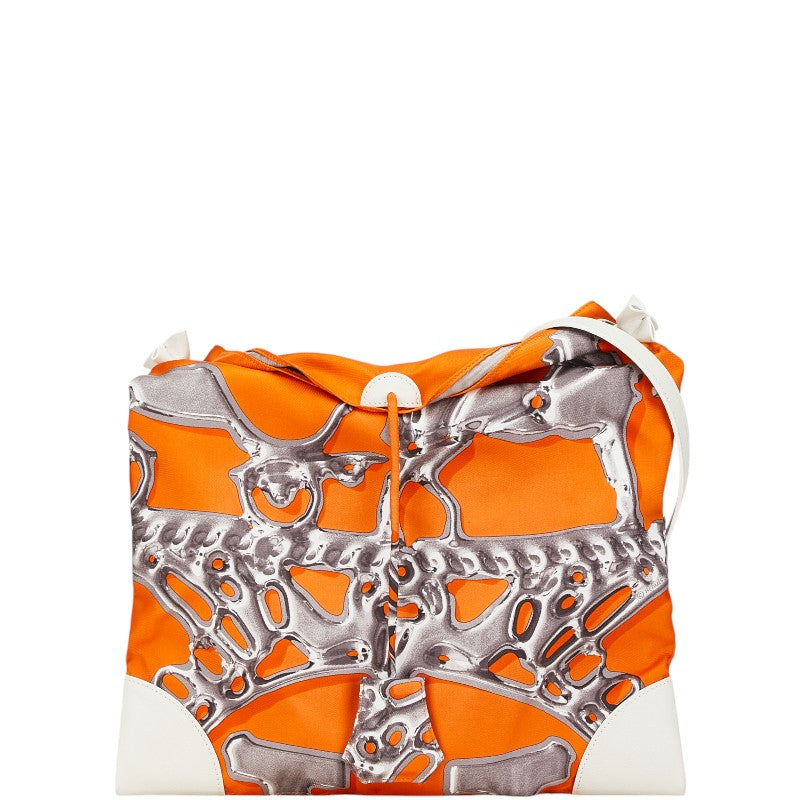 エルメス シルキーシティPM 斜め掛け ショルダーバッグ オレンジ シルク レザー レディース HERMES 【中古】